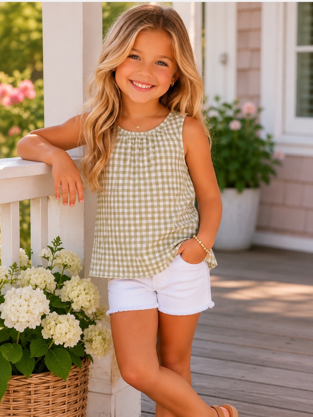 NWT The Sunday Collective Girls' Gingham Sleeveless Crossback Apron Tank